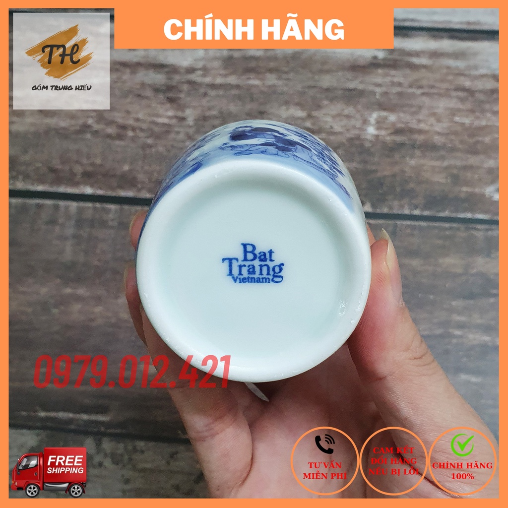 Bộ chén đĩa lẻ uống trà xanh men lam Bát Tràng cao cấp tích trúc lâm thất hiền