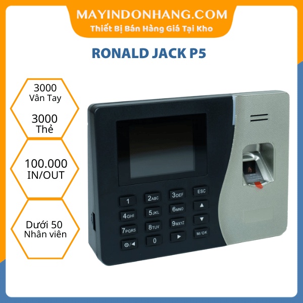 Máy chấm công Ronald Jack P5 - Máy Chấm Vân Tay Giá Rẻ 3000 Vân Tay 3000 Thẻ