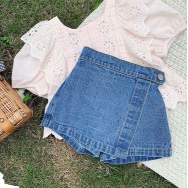 Quần short denim giả váy Hàn Quốc cho bé gái