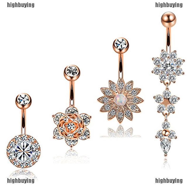 Set 6 Khuyên Rốn Thép Không Rỉ Đính Đá Pha Lê