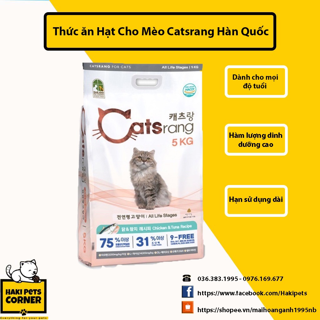 Thức ăn hạt khô cho mèo Catsrang bao 5kg