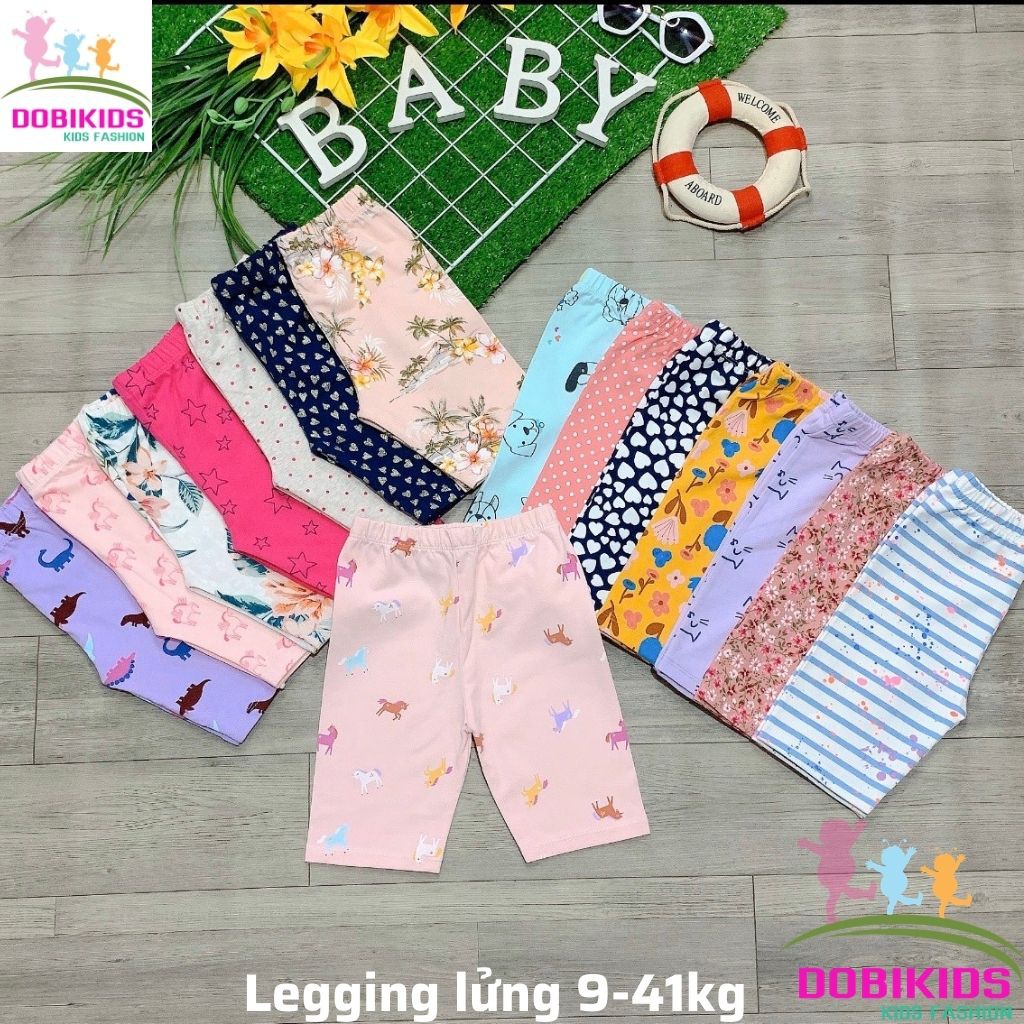 Quần legging lửng bé gái cotton xuất đẹp mềm mát co giãn cho bé 9-41kg