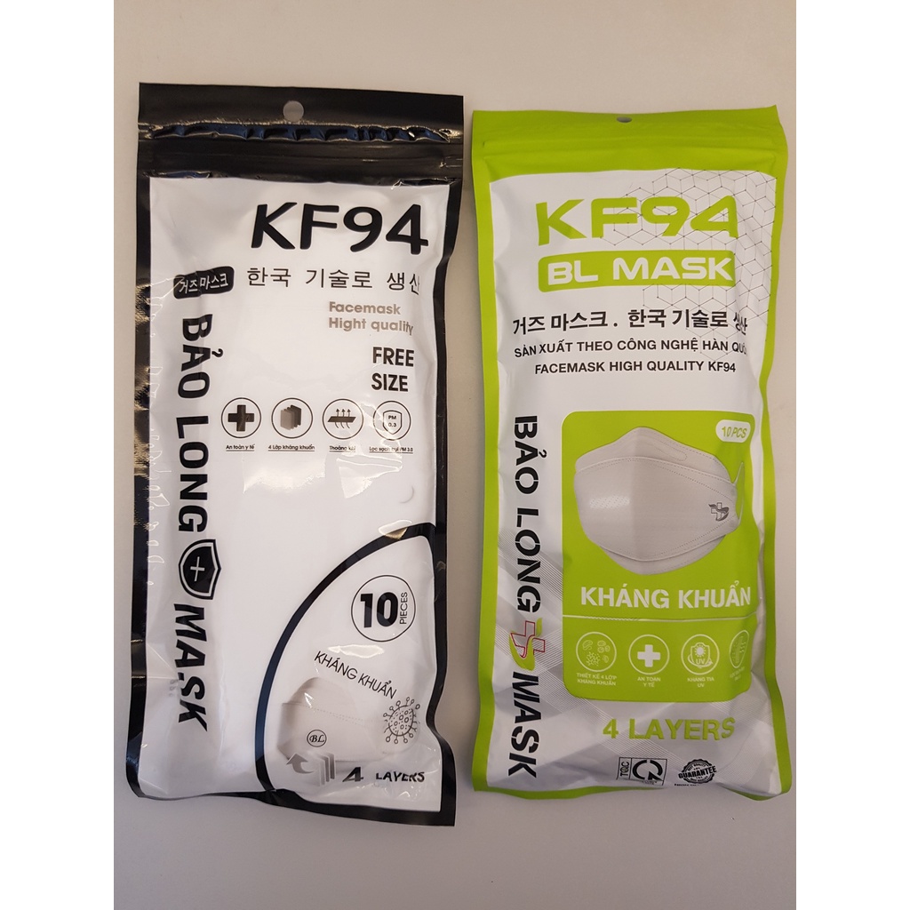 Khẩu trang KF94 4 lớp,khẩu trang 4D kháng khuẩn kháng bụi mịn túi 10 chiếc
