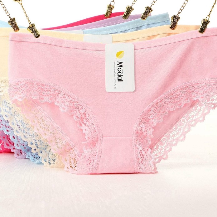 Quần lót modal cotton lưng thấp phối ren dễ thương dành cho nữ