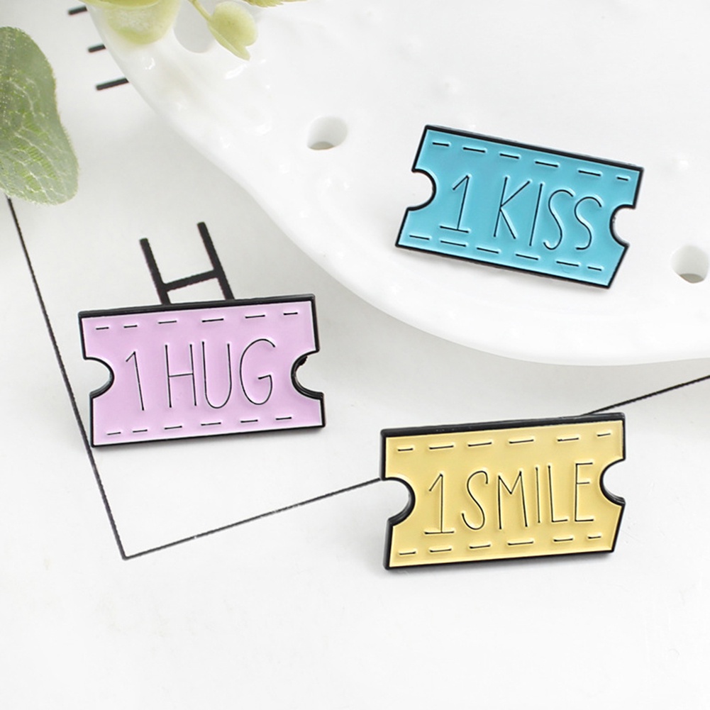 YOML✔Women SMILE HUG KISS Letter Movie Ticket Enamel Brooch Pin Collar Badge Jewelry