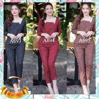 Đồ bộ mặc nhà, mặc sau sinh, bộ quần áo nữ kiểu cổ vuông dễ thương