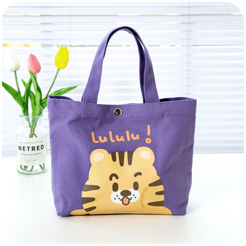 Túi Vải canvas In Họa Tiết Hoạt Hình Dễ Thương Dùng Đựng Cơm Trưa Tiện Dụng