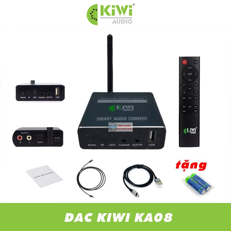 DAC cao cấp Kiwi KA08, bộ chuyển đổi âm thanh giải mã 24bit, hỗ trợ Bluetooth, kèm điều khiển. Bas audio