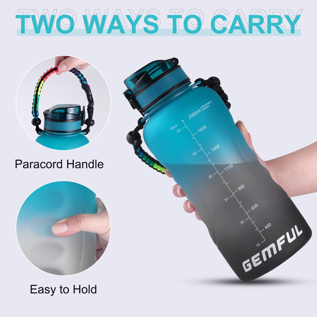 Bình Nước 2L Không BPA Dung Tích 64oz Chống Trượt Tiện Dụng