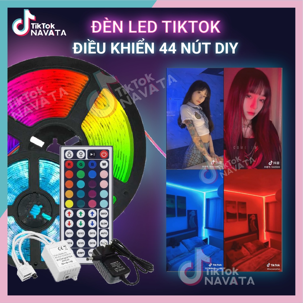 Đèn Led TikTok 5m Mix màu DIY Điều khiển 44 nút RGB Đèn trang trí phòng ngủ quay TikTok