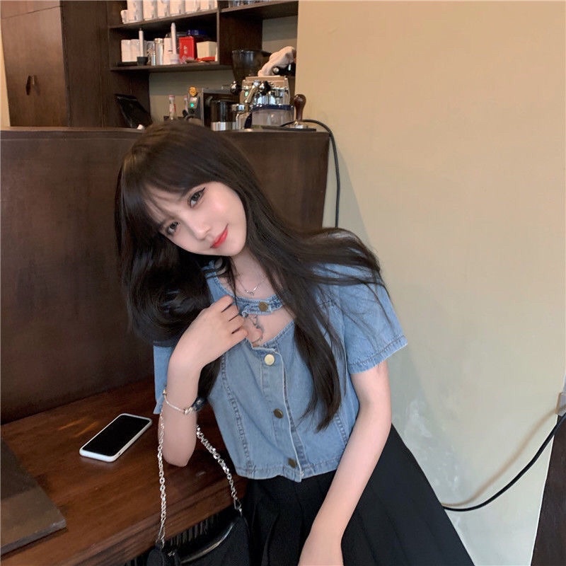 Áo Croptop jean nữ phong cách hàn quốc mẫu mới mã QD070