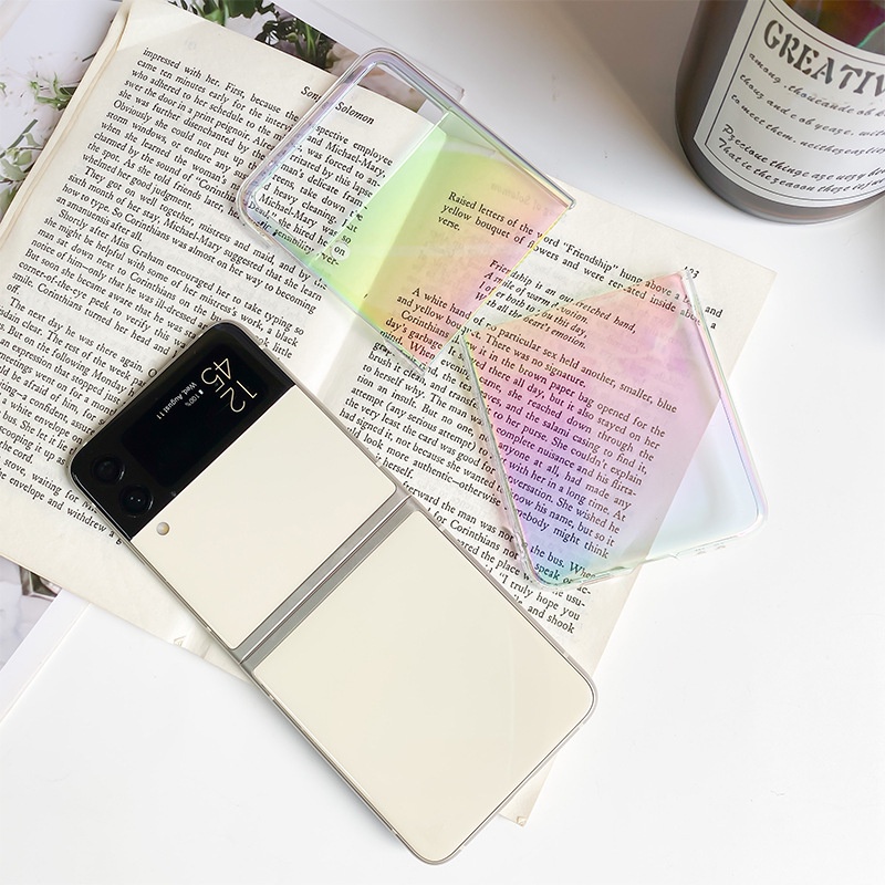 Ốp Điện Thoại PC Cứng Trong Suốt Ánh Laser Cầu Vồng Cho Samsung Galaxy Z Flip3 Z Flip4 5 Z Flip 5 4 3