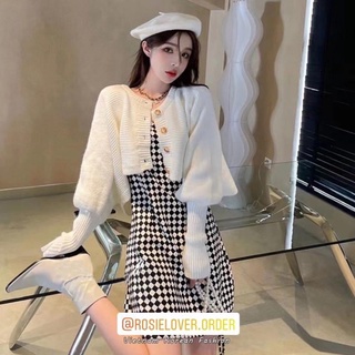 Áo khoác cardigan len oversize tay dài phồng croptop dày dặn mùa đông- Order taobao quảng châu