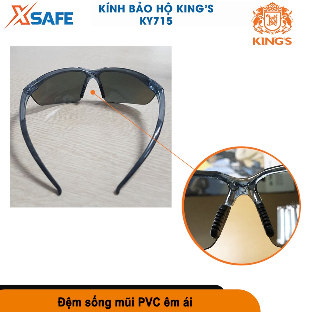Kính bảo hộ Kings KY715 tròng tráng gương vàng chống chói, chống tia UV hiệu quả, dùng trong lao động, đi xe máy