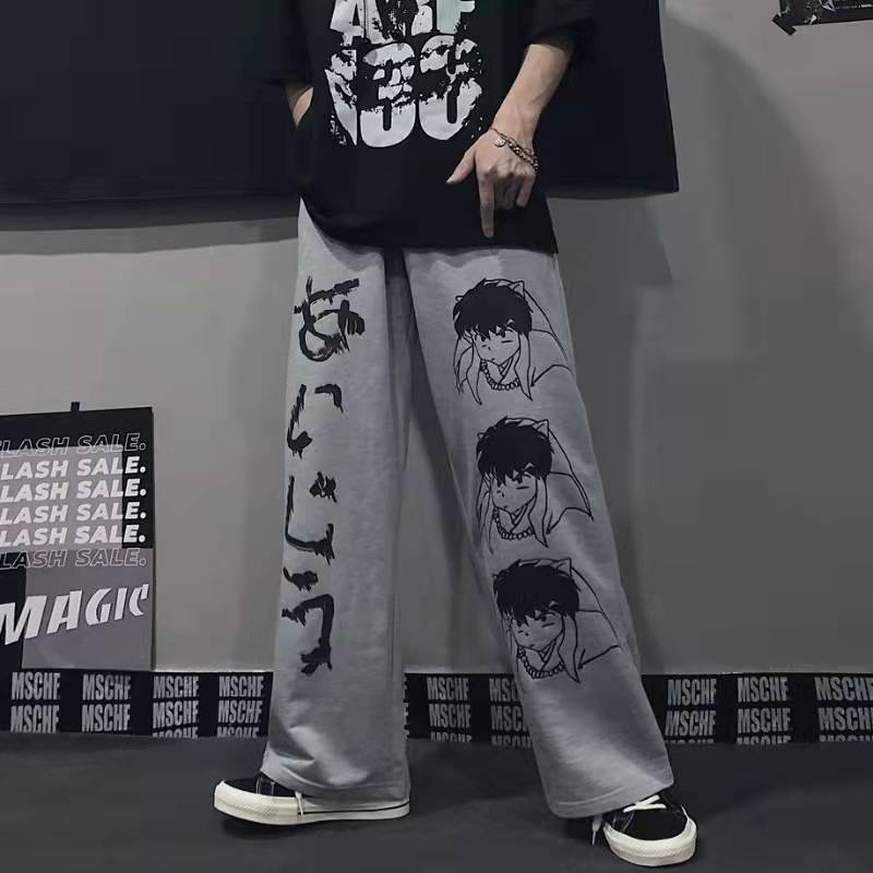 Quần jogger ống rộng lưng thun co giãn in họa tiết nhân vật hoạt hình thời trang cho nam nữ