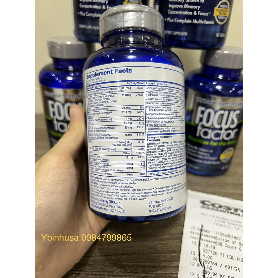 Viên uống bổ não Focus Factor 180 viên của Mỹ hỗ trợ trí nhớ, tăng tập trung, tỉnh táo
