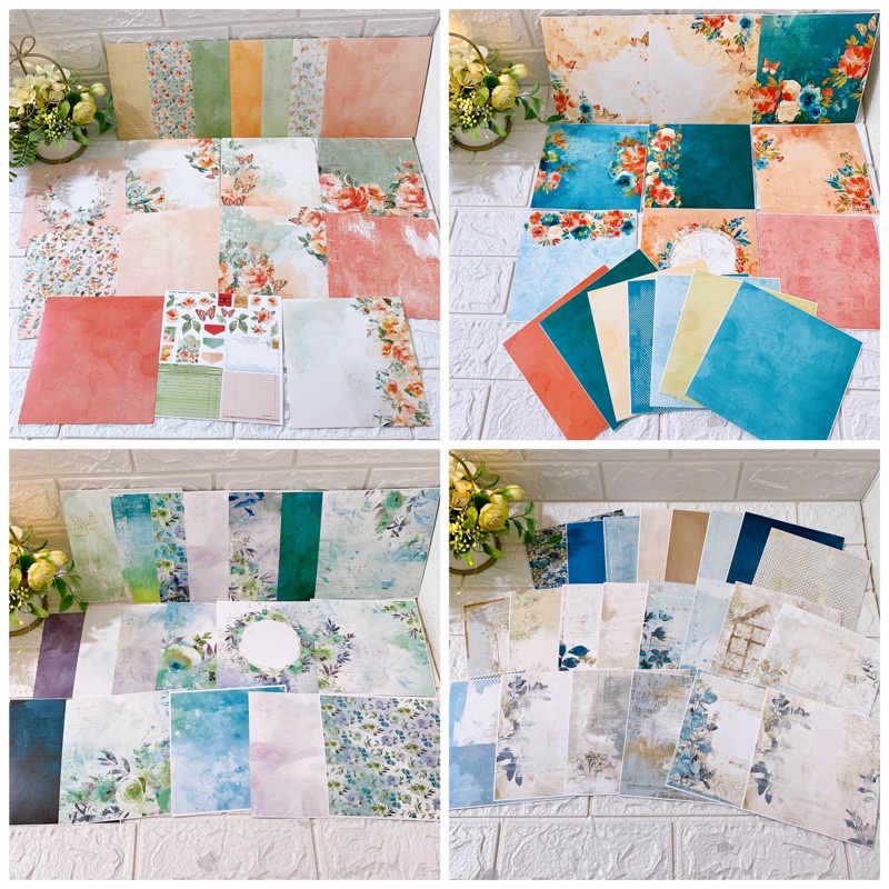 Giấy vintage khổ 15x15cm combo (6-10 tờ) và theo sét dùng làm thiệp, scrapbook,...(tặng sticker khi mua cả set)