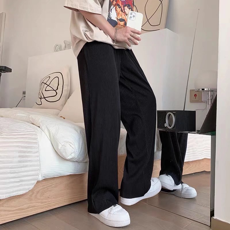 Quần Dài Vải Lụa Lạnh Mỏng Dáng Rộng Màu Trơn Thời Trang Mùa Hè Cho Nam Size M-4XL