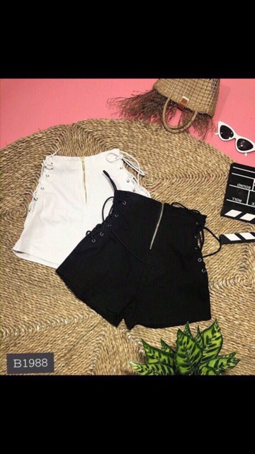 QUẦN SHORT LƯNG CAO DÂY KÉO KHOEN TRÒN ĐAN DÂY 2 BÊN - LLSHOP👒
