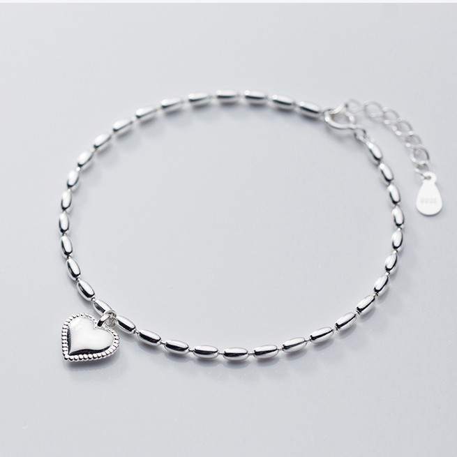 Lắc tay vòng tay nữ bạc s925 đốt bầu dục đan xen và charm hình trái tim Cá jewelry LTB38
