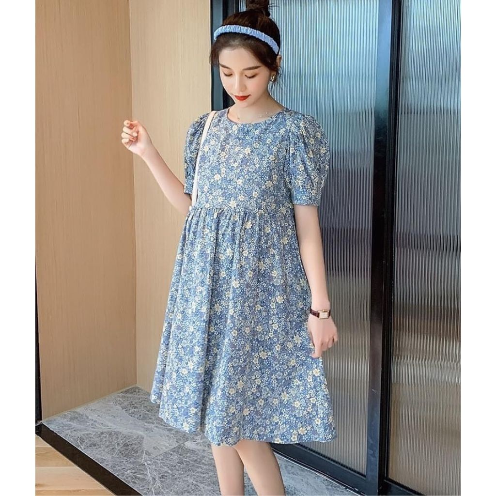 Váy bầu hoa nhí M389 chất thô hoa freesize từ 45 đến 70kg