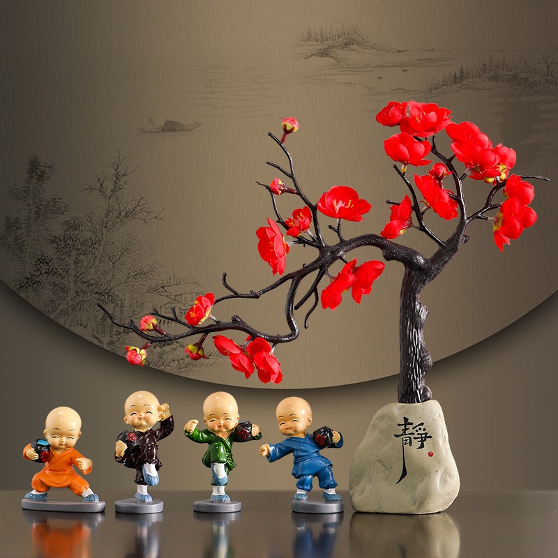 Bộ 4 tượng chú tiểu Tứ Không  Cầm Kỳ Thi Họa Túy Quyền La Hán Quyền dễ thương để bàn, trang trí góc làm việc Go Home
