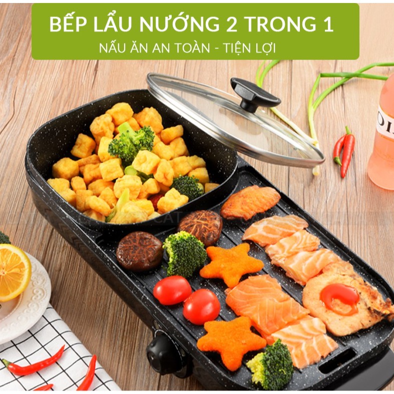 [CÓ SẴN] Bếp lẩu nướng đa năng cao cấp logo Cát Á 2in1 - vừa lẩu vừa nướng siêu tiện lợi - Công suất 1500W