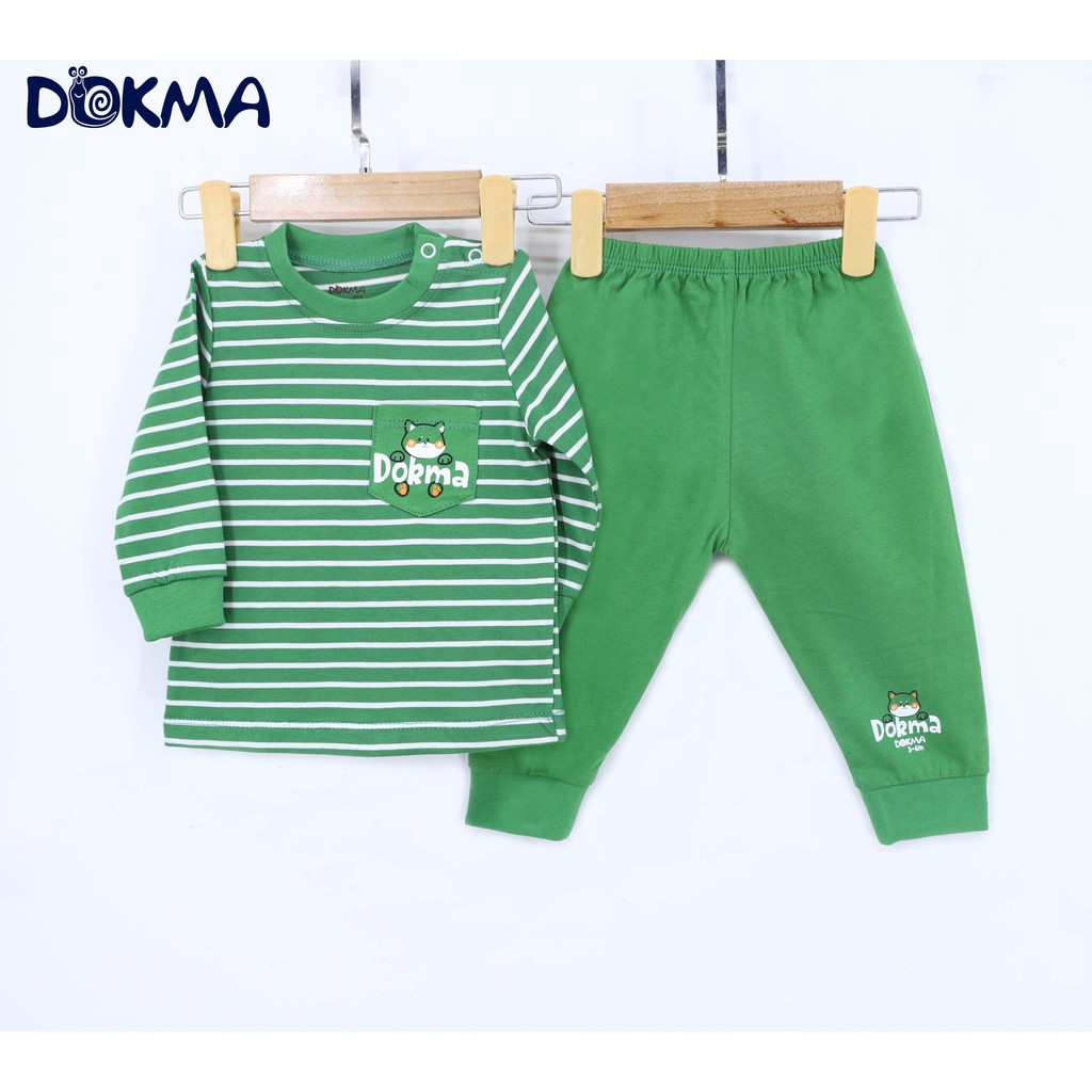 DB504 Bộ quần áo cài vai phối kẻ dài tay Dokma (9-24M)