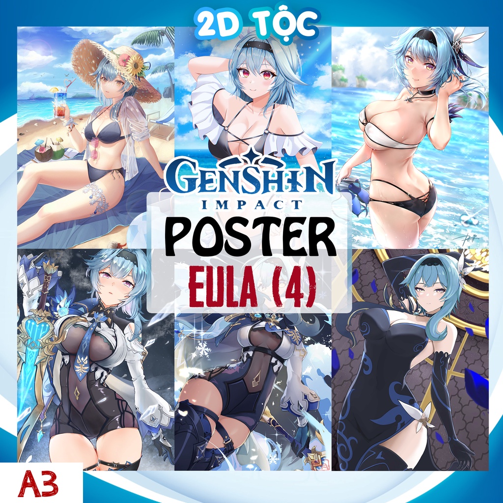 Tranh poster A3 Eula  (4) Game Genshin Impact - 2D Tộc Shop