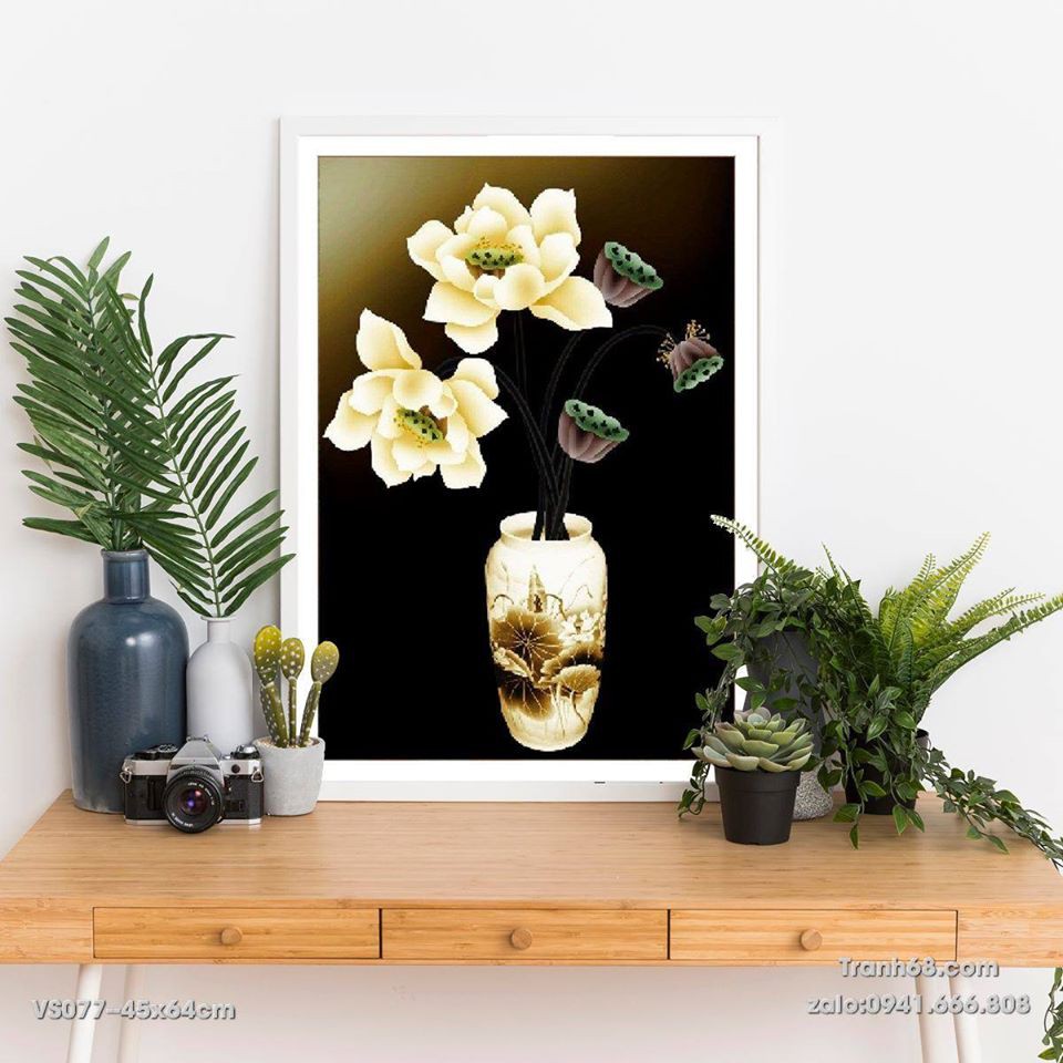 Tranh Đính Đá 5D Hoa Sen Trắng (45x64cm) -chưa đính đá