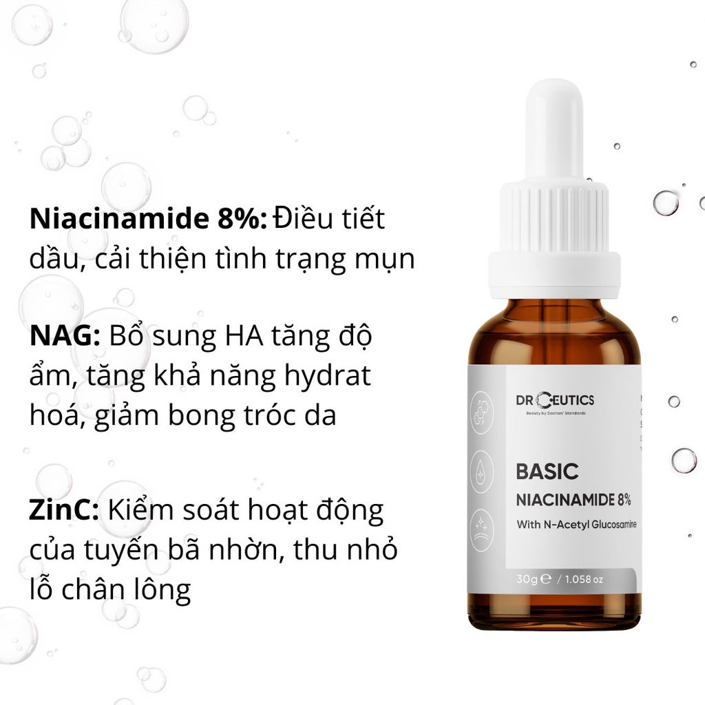 Tinh Chất Niacinamide Basic 8% DrCeutics Cho Da Dầu Mụn