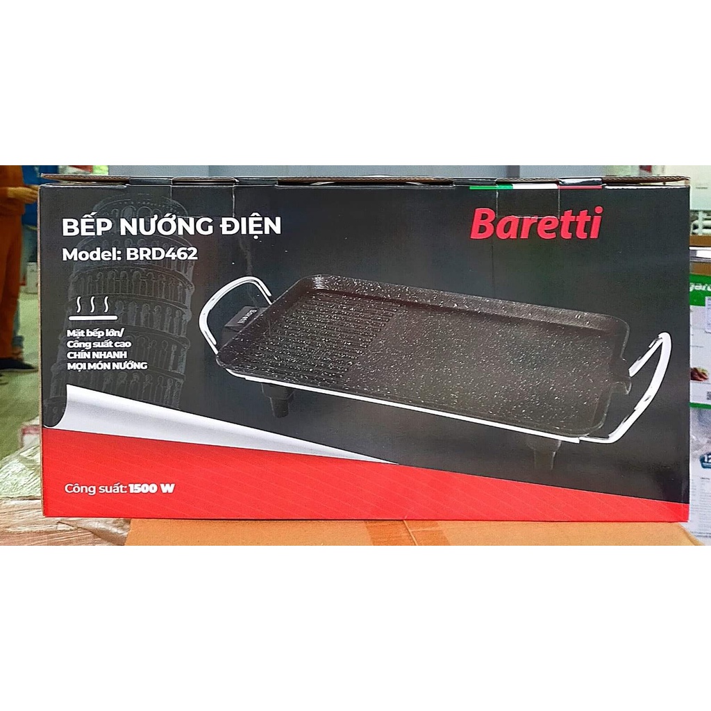 Bếp nướng điện Baretti BRD462 cao cấp, bền đẹp, chống dính 2 lớp 1500W