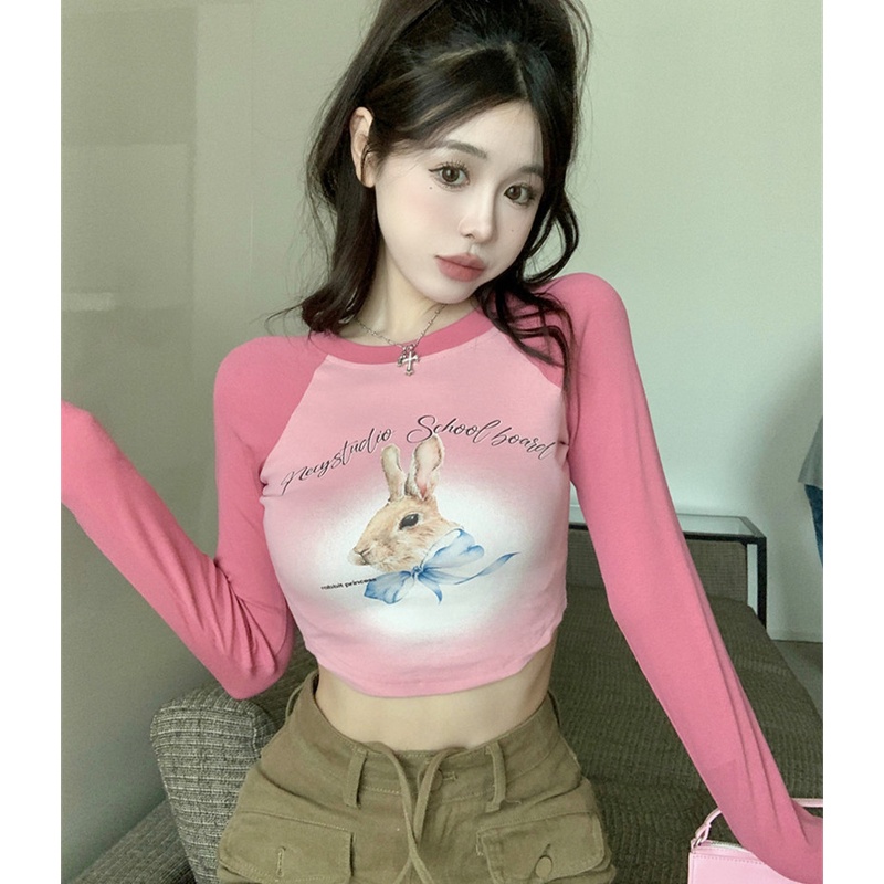 Áo Thun Tay Dài Cổ Tròn In Họa Tiết Dễ Thương