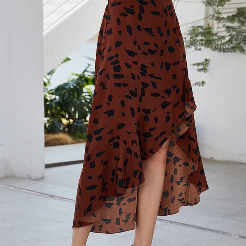 Chân Váy Midi Lưng Cao Xẻ Tà Họa Tiết Chấm Bi Phong Cách Boho Dành Cho Nữ