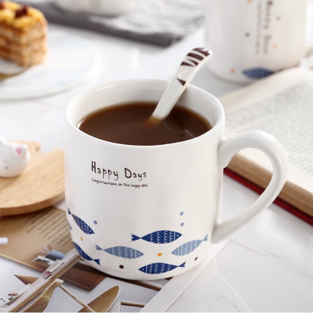 Cốc Gốm Sứ Happy Days Nắp Gỗ 400ml Chất Lượng Cao | BigBuy360 - bigbuy360.vn
