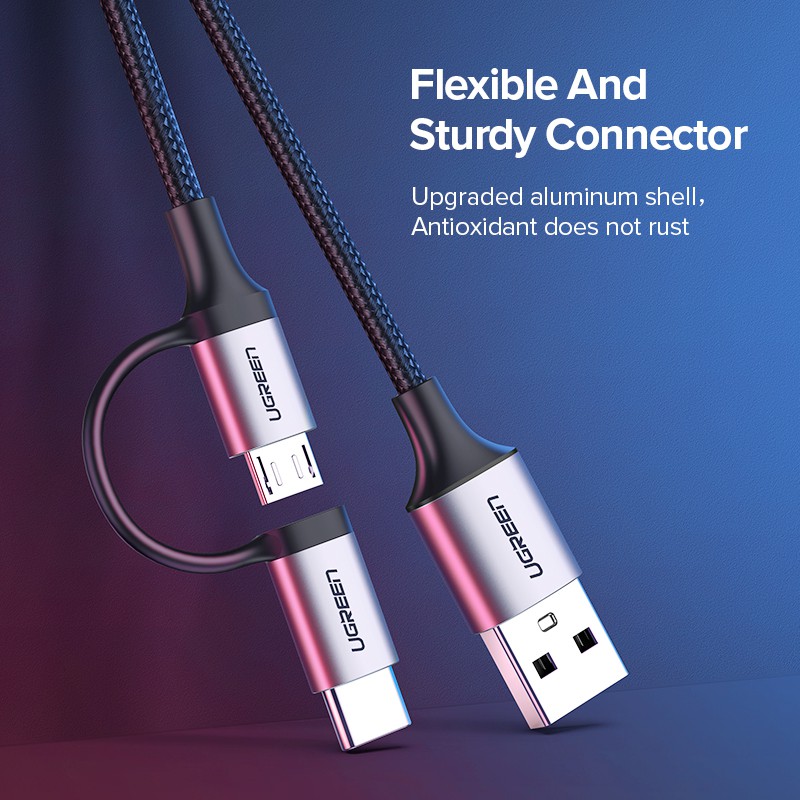 Cáp sạc nhanh UGREEN cổng Micro USB C 2 trong 1 dài 1m