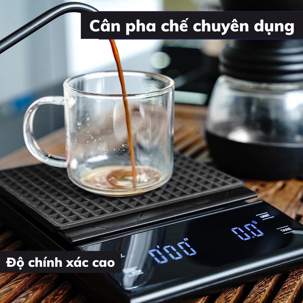 Cân tiểu ly điện tử mini pha chế định lượng 0,1-3kg pha cà phê nguyên chất cân tiểu li bấm giờ tặng kèm 3 viên pin AA