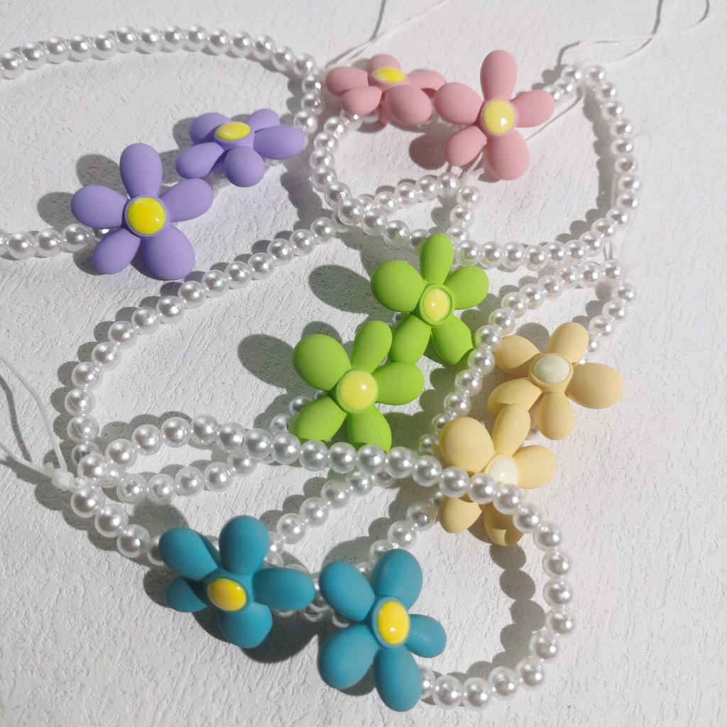 Dây Đeo Điện Thoại Bằng Acrylic Mềm Đính Hạt Ngọc Trai Hình Hoa Nhiều Màu Chống Thất Lạc