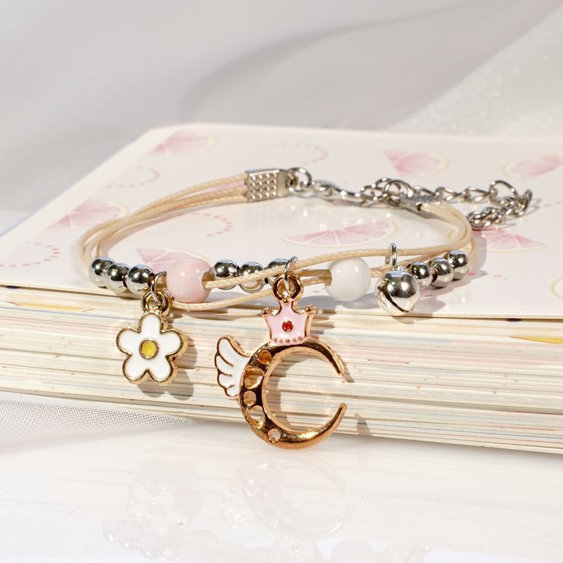Vòng đeo tay dây bện mặt hình tròn/dâu tây bằng gốm sứ xinh xắn sáng tạo có thể điều chỉnh được