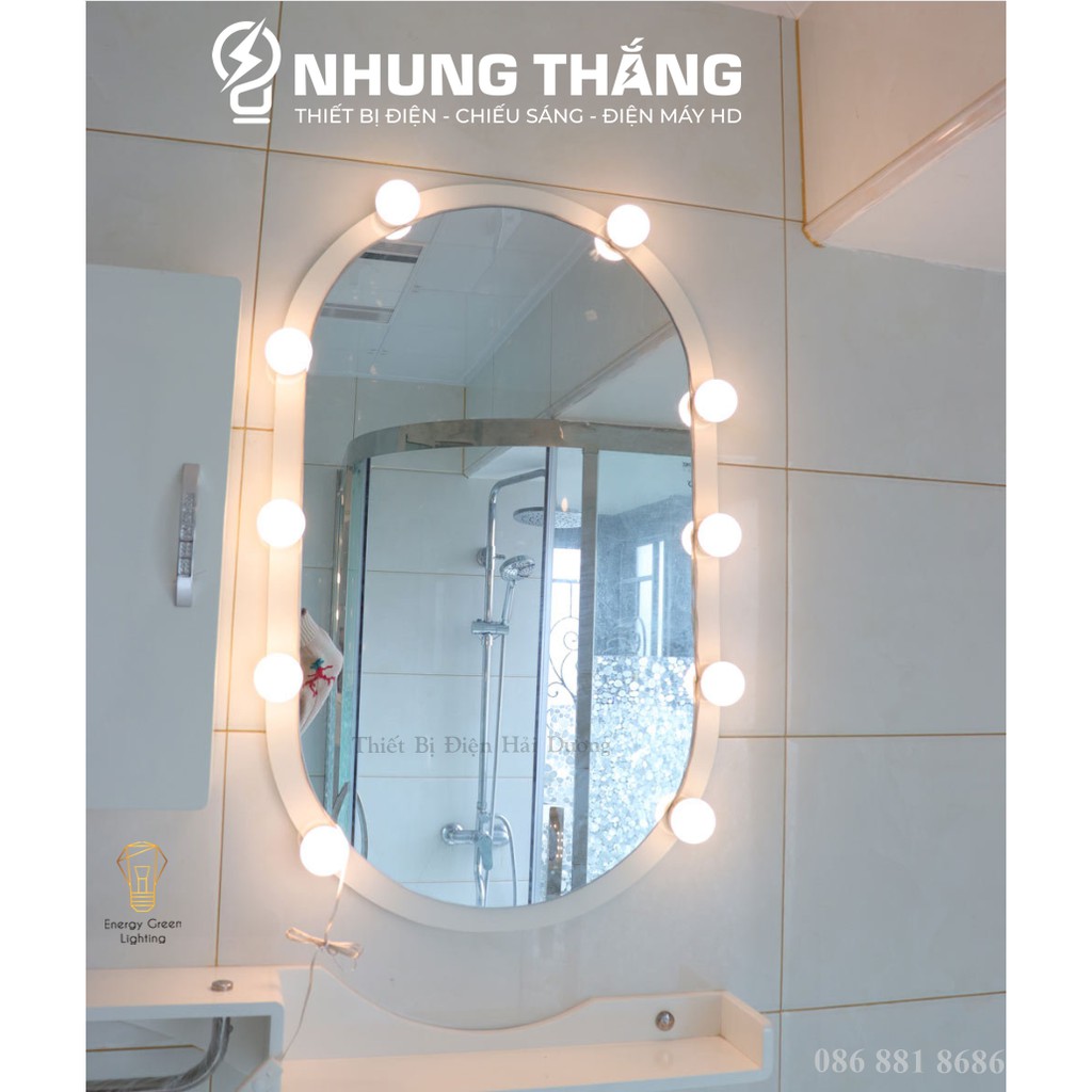 Set 10 bóng đèn LED chiếu sáng gương trang điểm BL-030 - Dán gương tiện lợi - 5 chế độ sáng - Tăng giảm ánh sáng