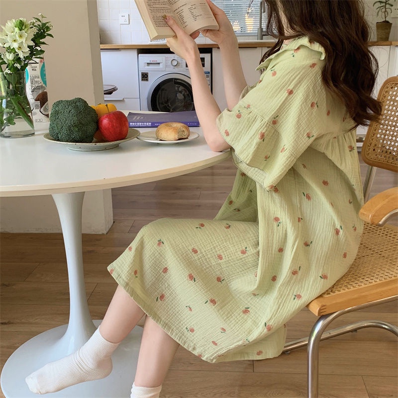 Long Dress Short Sleeved Nightwear Bigsize Short Sleeve Nightgown Wide Design Cute Summer Fashion For Women
