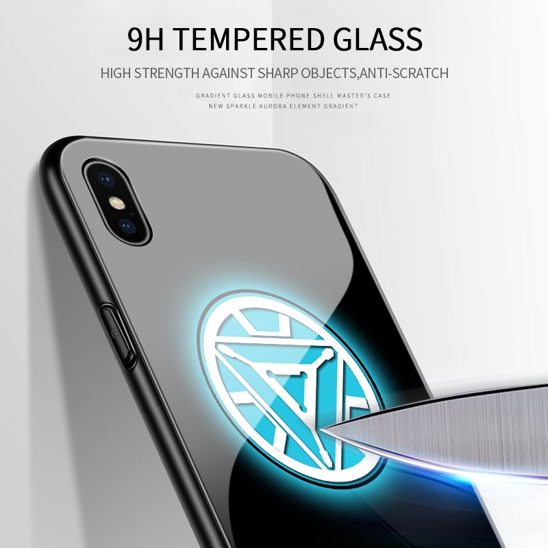 Ốp điện thoại kính dạ quang in hình Marvel Avengers cho Xiaomi Redmi Note 9S 9T 9 7 8 Pro