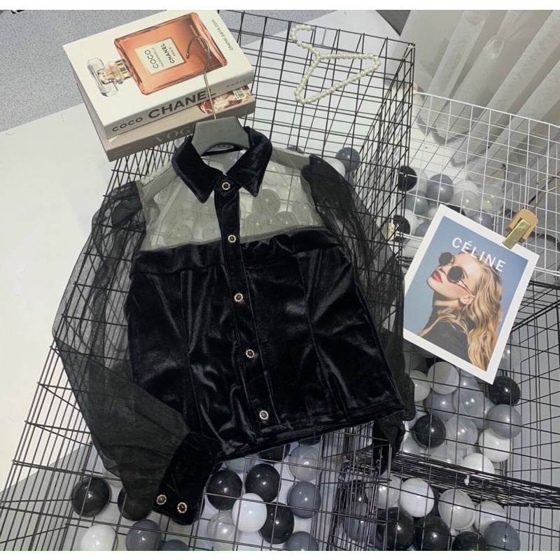 Áo Nhung tiểu thư phối lưới