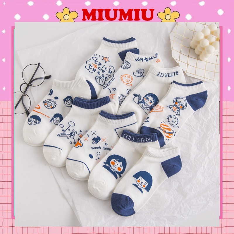 Tất vớ cổ ngắn hình cô gái nhật tông màu xanh chất cực mềm bao gồm thẻ tag treo M88