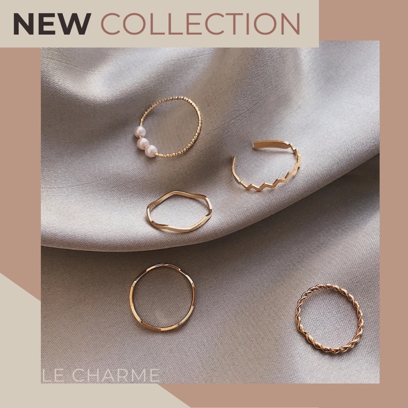 Set 5 nhẫn thiết kế Hàn Quốc N006 Le Charme