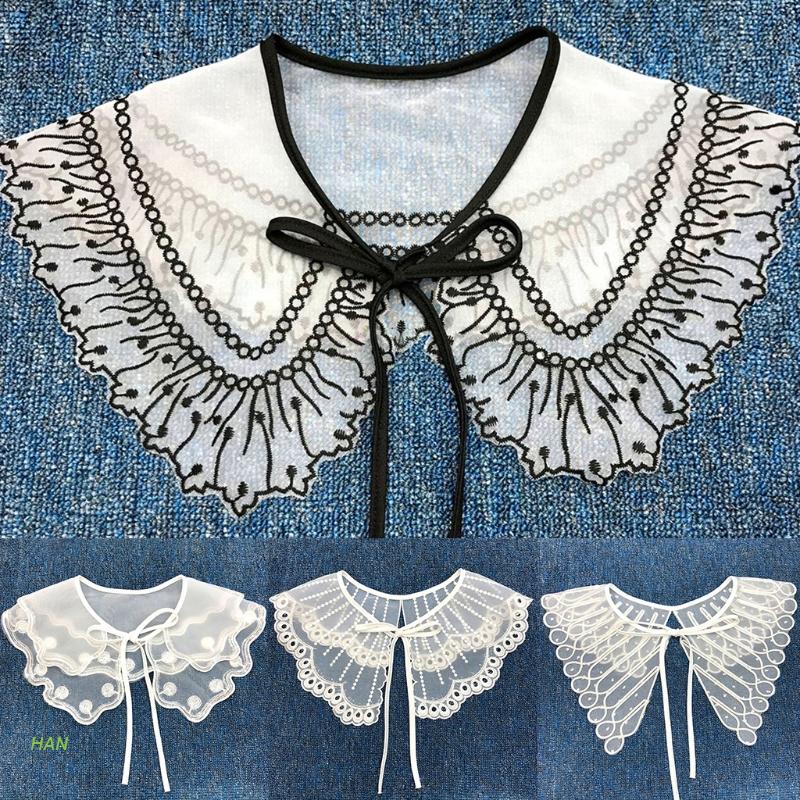 Cổ áo sơ mi giả vải ren hình bướm thêu họa tiết hoa xinh xắn cho nữ