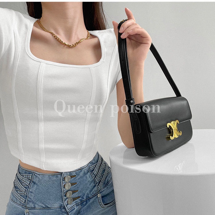 Áo thun COZOK tay ngắn cổ vuông thiết kế ôm phong cách cổ điển thời trang