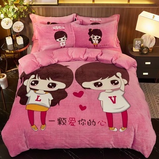 Bộ Chăn Ga Gối Nỉ Nhung - Tình Nhân Hồng