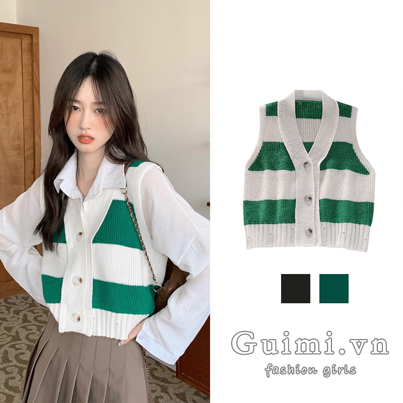 Áo cardigan NZN dệt kim không tay dáng rộng kẻ sọc phối màu phong cách Hàn Quốc thời trang mùa hè