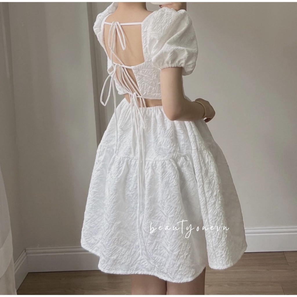 Váy gấm hoa 2 tầng đan dây lưng ảnh thật ở cuối - BEAUTYONE